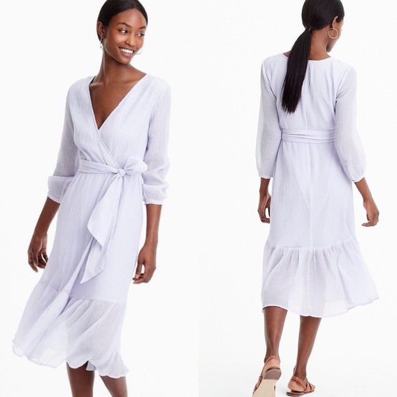 J Crew Point Sur Crinkle Cotton Faux Wrap Dress Lavender Periwinkle Small - Picture 3 of 8